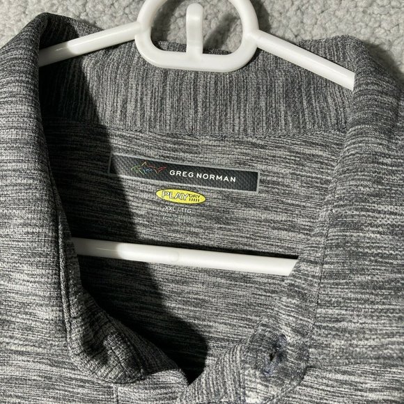 GREG NORMAN Play Dry Mens XXL Golf Polo Shirt Gray Heather Short Sleeve Shark - Picture 3 of 9